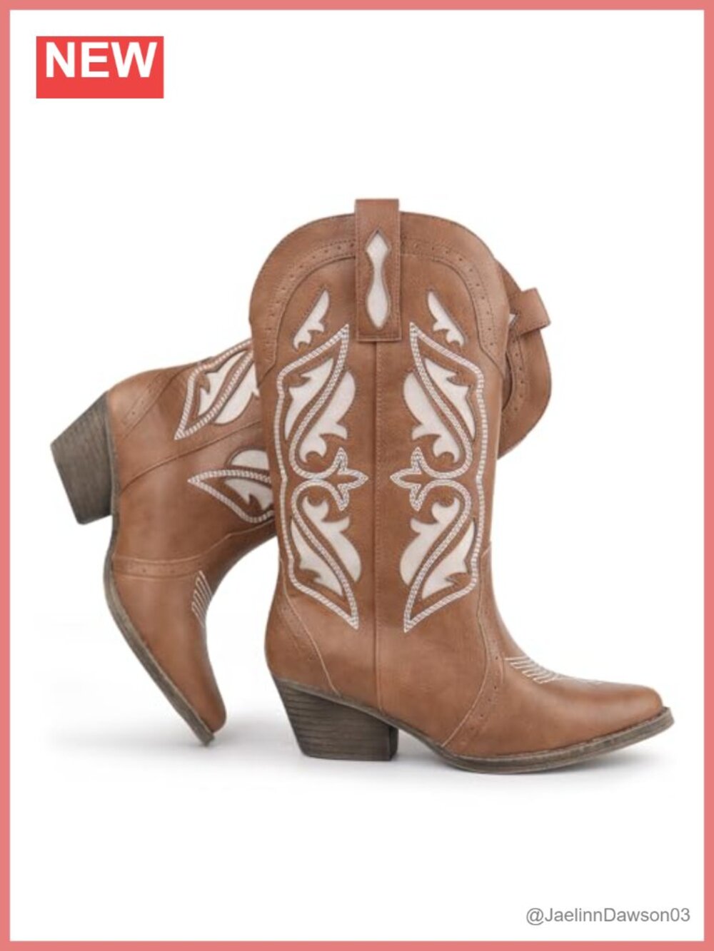 Embroidered Cowgirl Boots Pointed Toe Chunky Block Heel Mid Calf Pull On